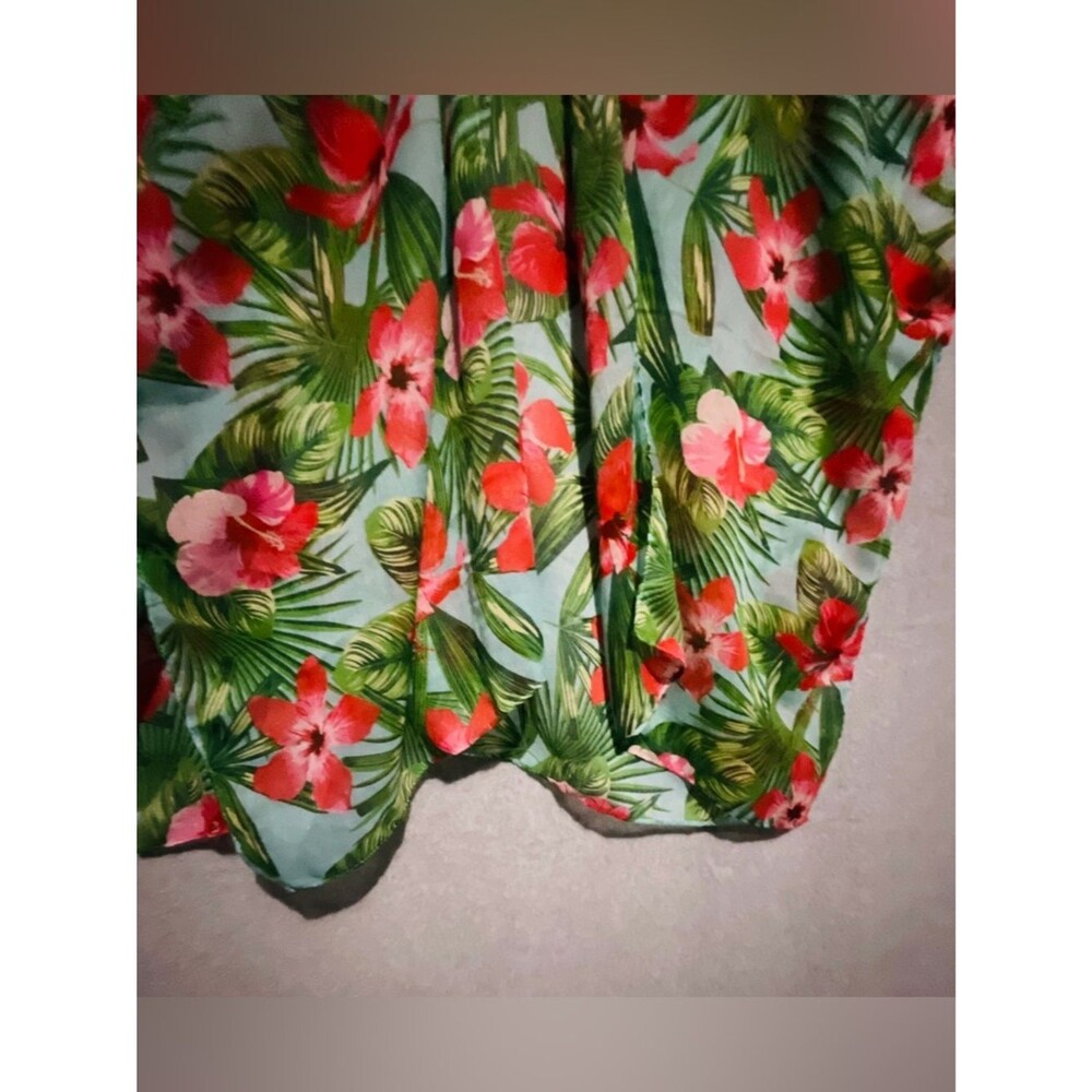 Tropical Floral Kimono Cardigan One Sz Hibiscus Palm Leaf Sheer Resortwear Blue - Picture 7 of 8